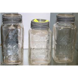3 VINTAGE COFFEE JARS BLUE RIBBON & BRAID