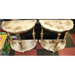 SET OF ANTIQUE "D" SHAPE  MARBLE SIDE TABLES