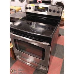 GE FLAT TOP 4 BURNER CONVECTION STOVE W/ WARMING