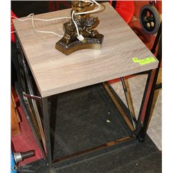 WOOD AND CHROME SIDE TABLE 17"X17"X19"H