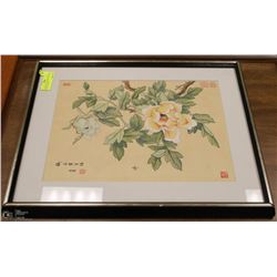 BIRD & FLOWER PEONIES AND BEES. ALBUM LEAF, INK