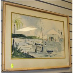 BAMBOO STYLE FRAMED WATER COLOUR PICTURE