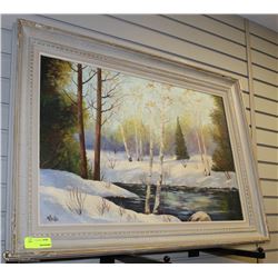 ESTATE FRAMED WINTER SCENE OIL ON CANVAS BY D.