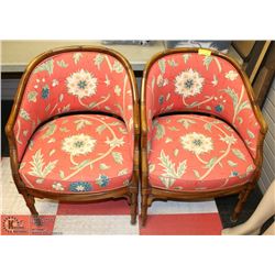 PAIR OF FLORAL WOOD TRIM PARLOUR CHAIRS