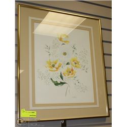 ESTATE BRASS TONE FRAMED FLOWER PICTURE