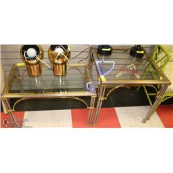 PAIR OF ESTATE METAL AND GLASS END TABLES
