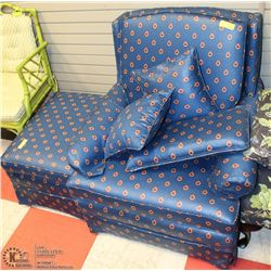BLUE FABRIC CHAIR WITH STOOL AND