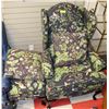 Image 1 : NAVY FLORAL WING BACK PARLOUR CHAIR WITH OTTOMAN