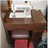Image 1 : VINTAGE SINGER SEWING MACHINE IN CABINET W/ STOOL