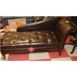 NEW BROWN LEATHERETTE NAILHEAD STORAGE CHAISE