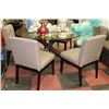 Image 1 : 55" GLASS TOP ROUND TABLE W/ 6 FABRIC CHAIRS
