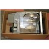 Image 1 : BOX W/ POWERFIST MEAT SLICER AND SUNBEAM SCALE
