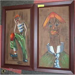 LOT OF 2 CLOWN-STYLE CANVAS PAINTINGS