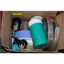 BOX LOT OF KITCHEN ITEMS - INCLUDING GUCCI BOTTLE