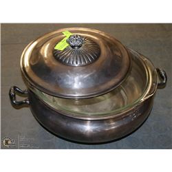 SILVER PLATED SERVING DISH WITH GLASS INSERT