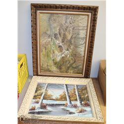 LOT OF 2 FOREST FRAMED CANVAS PAINTINGS