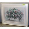 Image 1 : 267) LARGE FRAMED PRINT WITH FLOWERS