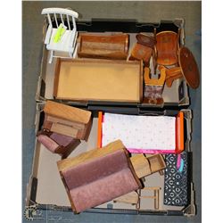 2 FLATS OF MINIATURE WOOD FURNITURE