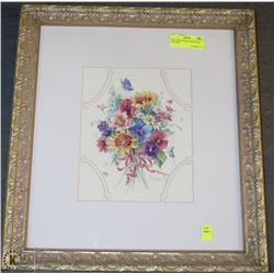 266) FRAMED PRINT WITH FLOWERS