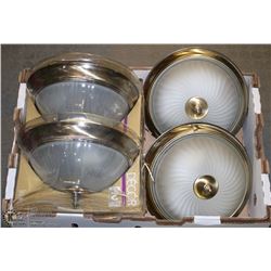 FLAT OF 4 FLUSH MOUNT ANTIQUE BRASS FINISH FROSTED