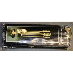 5PC DELUXE FIREPLACE SET BRASS FINISH