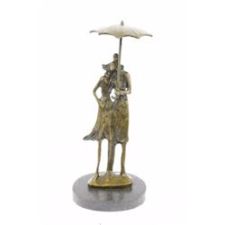Signed Aldo Vitaleh Two Lovers In Rain Bronze Sculpture on marble base Statue