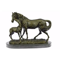 Bronze Western Horse Farm Sculpture on Marble base Statue