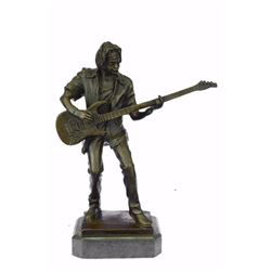Signed Handcrafted Rick James Guitar Player Bronze Sculpture Figurine Statue
