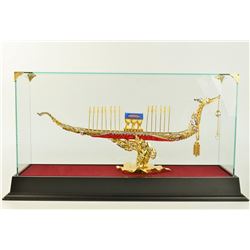 24K Gold Chinese Ship Jewelry Sculpture