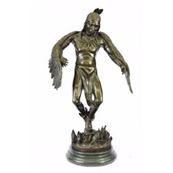 Native American Warrior Bronze Sculpture on Marble base Statue