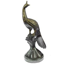 Signed Moigniez Beautiful Peacock Bird Zoo Animal Wild Life Bronze Sculpture on marble base