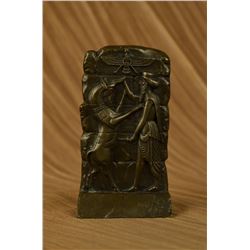 Signed Desk Top Persian Empire Bas Relief Bronze Sculpture on marble base Statue