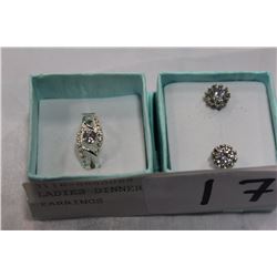 LADIES DINNER RING AND EARRINGS