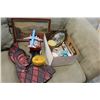 Image 1 : BOX OF COLLECTIBLES CARVED PLAQUES AND SMALL PICTURES ETC