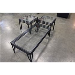MODERN 3-PIECE GLASS TOP COFFEE AND ENDTABLE SET