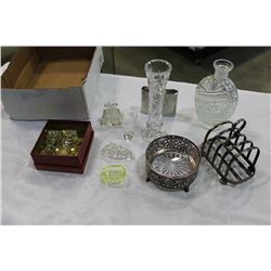 CRYSTAL PIECES AND SILVER PLATE WITH DISH TURNING