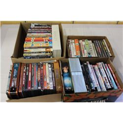 FOUR BOXES OF DVDS