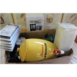 BOX OF HOUSEWARES COFFEE MACHINE LEMONDADE DISPENSER