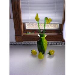 Glass Vase with yellow Glass Tulips