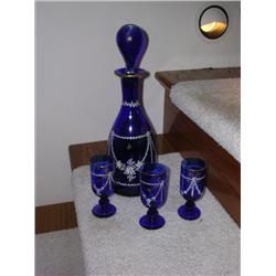 Hand Painted Blue Decanter