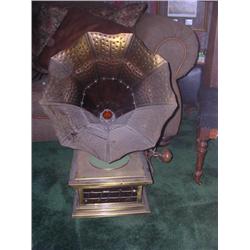 Stained glass brass phonograph