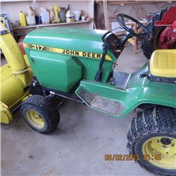 John Deere 317 add “dual hydraulics, with 46in. mower, snow blower and rotary tiller”. FULL SIZE