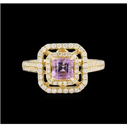 14KT Yellow Gold 0.67ct Amethyst and Diamond Ring