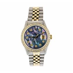 Mens Two Tone Rolex Datejust Wristwatch with MOP Diamond Dial and Bezel