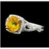 Image 2 : Platinum 2.37ct Yellow Sapphire and Diamond Ring