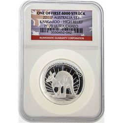 2011P $1 Australia Kangaroo High Relief Silver Coin NGC PF70 Ultra Cameo