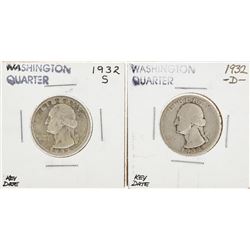 Lot of (2) 1932-D and 1932-S Washington Quarter Coins