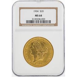 1904 $20 Liberty Head Double Eagle Gold Coin NGC MS64