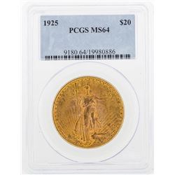 1925 $20 St. Gaudens Double Eagle Gold Coin PCGS MS64