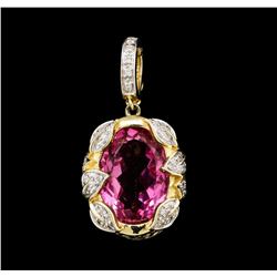 14KT Yellow Gold 14.00ct Pink Topaz and Diamond Pendant